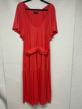 Lane Bryant Coral-Red Twist-Waist Maxi Dress